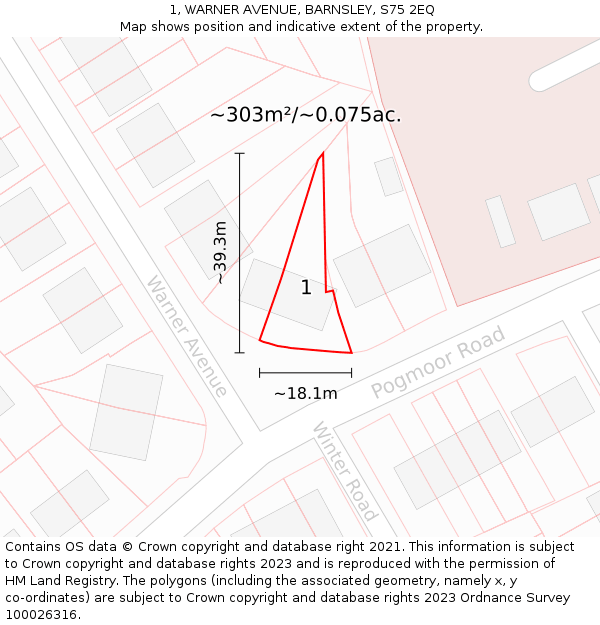 1, WARNER AVENUE, BARNSLEY, S75 2EQ: Plot and title map