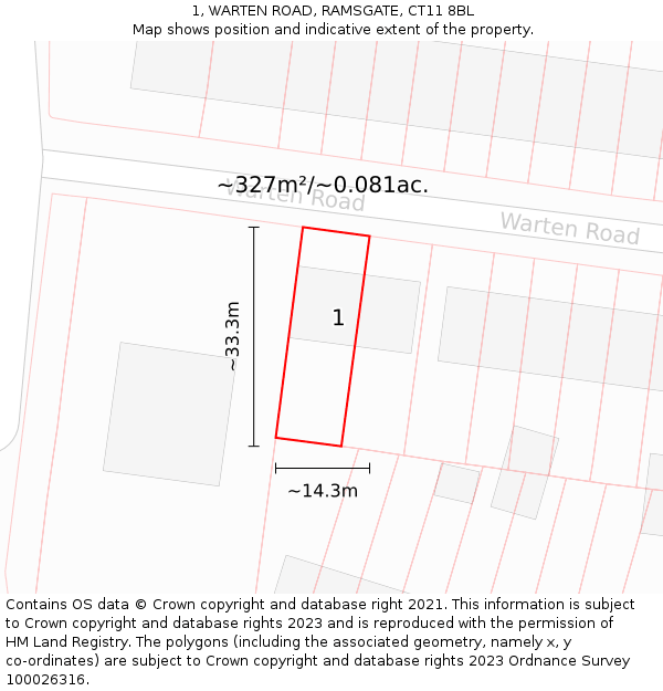 1, WARTEN ROAD, RAMSGATE, CT11 8BL: Plot and title map