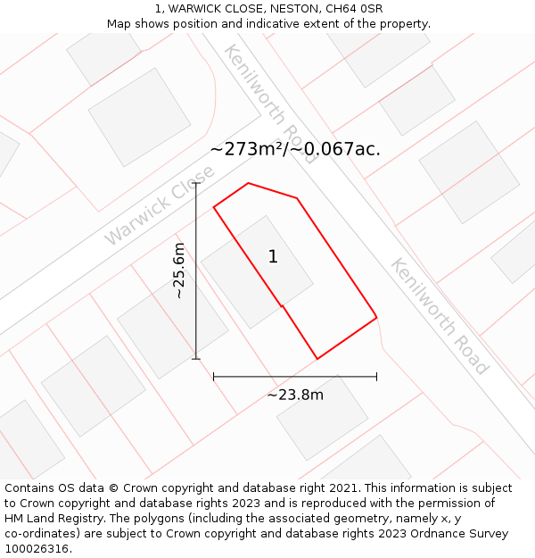 1, WARWICK CLOSE, NESTON, CH64 0SR: Plot and title map