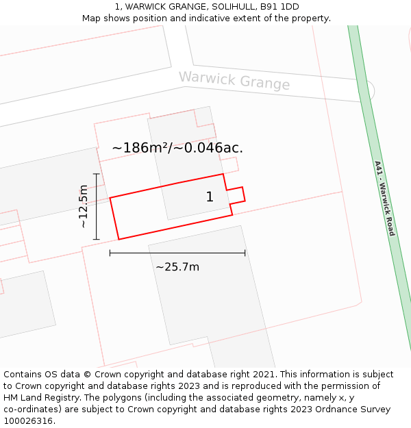 1, WARWICK GRANGE, SOLIHULL, B91 1DD: Plot and title map