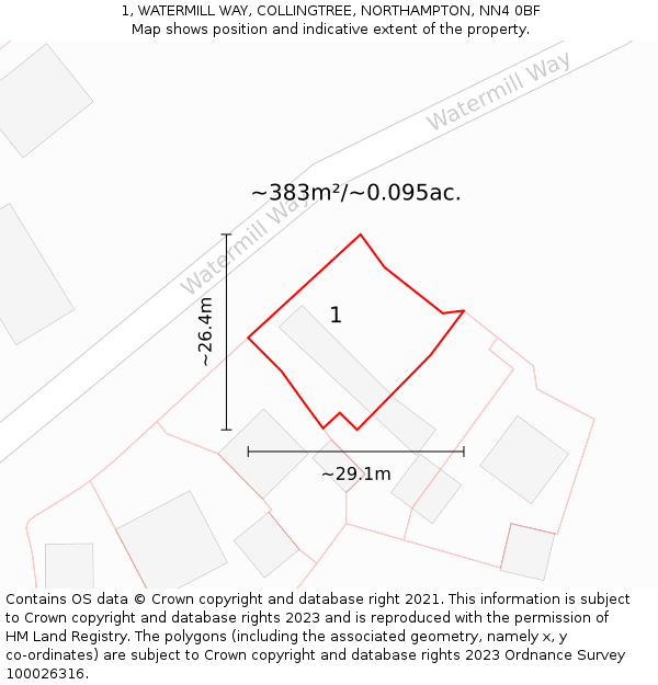 1, WATERMILL WAY, COLLINGTREE, NORTHAMPTON, NN4 0BF: Plot and title map