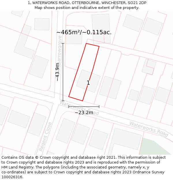 1, WATERWORKS ROAD, OTTERBOURNE, WINCHESTER, SO21 2DP: Plot and title map