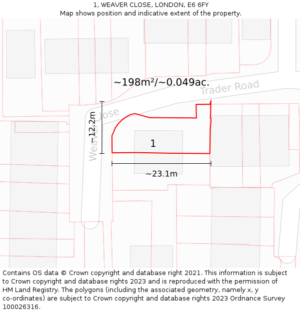 1, WEAVER CLOSE, LONDON, E6 6FY: Plot and title map