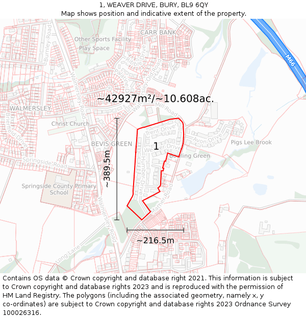 1, WEAVER DRIVE, BURY, BL9 6QY: Plot and title map