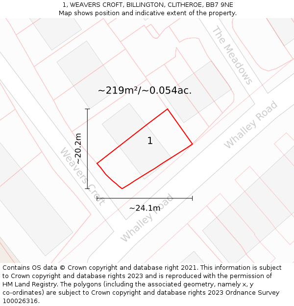1, WEAVERS CROFT, BILLINGTON, CLITHEROE, BB7 9NE: Plot and title map
