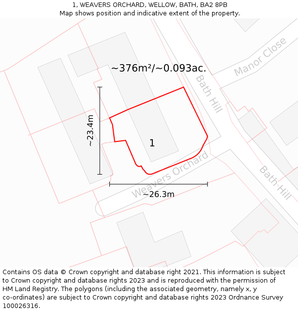 1, WEAVERS ORCHARD, WELLOW, BATH, BA2 8PB: Plot and title map