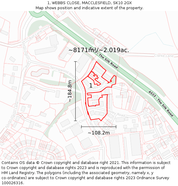 1, WEBBS CLOSE, MACCLESFIELD, SK10 2GX: Plot and title map