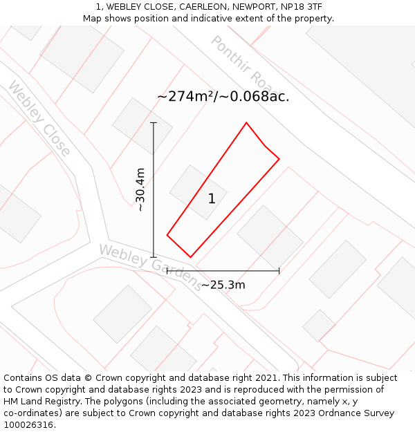 1, WEBLEY CLOSE, CAERLEON, NEWPORT, NP18 3TF: Plot and title map