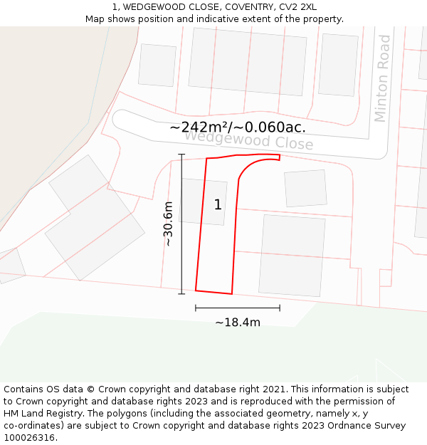 1, WEDGEWOOD CLOSE, COVENTRY, CV2 2XL: Plot and title map