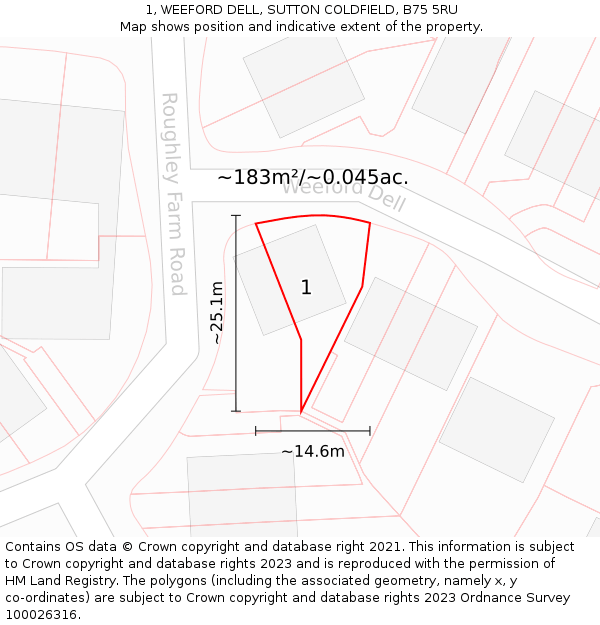 1, WEEFORD DELL, SUTTON COLDFIELD, B75 5RU: Plot and title map