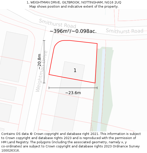 1, WEIGHTMAN DRIVE, GILTBROOK, NOTTINGHAM, NG16 2UQ: Plot and title map