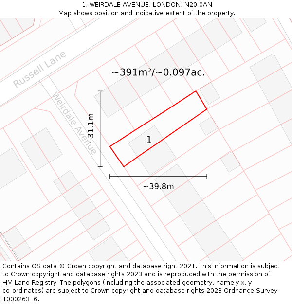 1, WEIRDALE AVENUE, LONDON, N20 0AN: Plot and title map