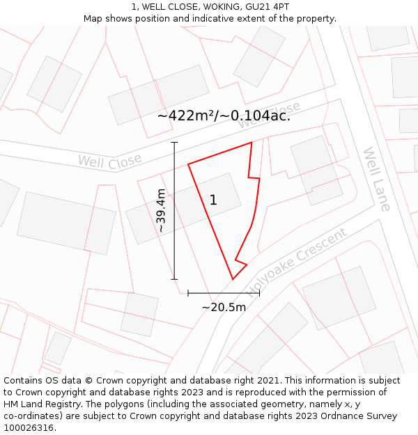 1, WELL CLOSE, WOKING, GU21 4PT: Plot and title map