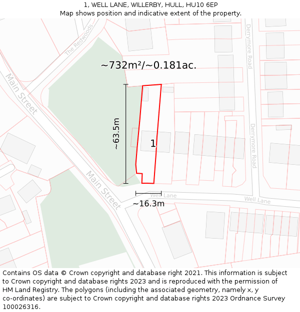 1, WELL LANE, WILLERBY, HULL, HU10 6EP: Plot and title map