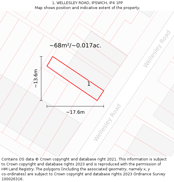 1, WELLESLEY ROAD, IPSWICH, IP4 1PP: Plot and title map
