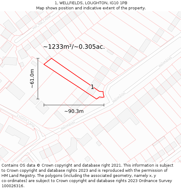 1, WELLFIELDS, LOUGHTON, IG10 1PB: Plot and title map