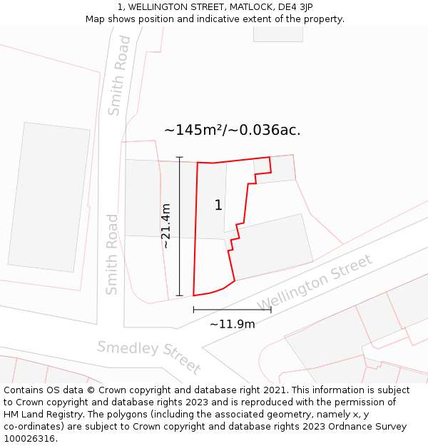 1, WELLINGTON STREET, MATLOCK, DE4 3JP: Plot and title map