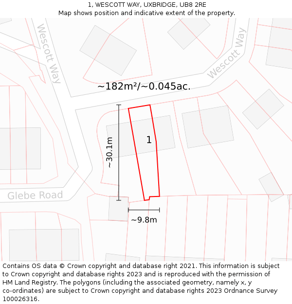 1, WESCOTT WAY, UXBRIDGE, UB8 2RE: Plot and title map