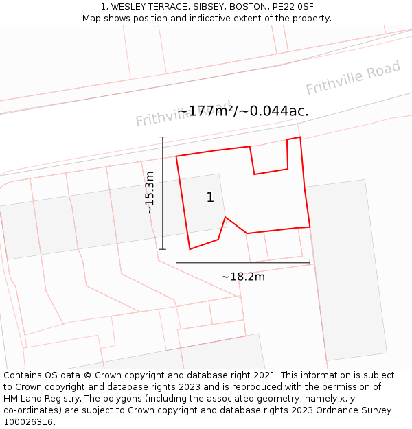 1, WESLEY TERRACE, SIBSEY, BOSTON, PE22 0SF: Plot and title map