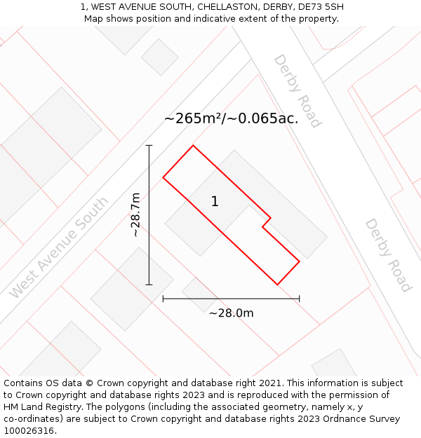 1, WEST AVENUE SOUTH, CHELLASTON, DERBY, DE73 5SH: Plot and title map