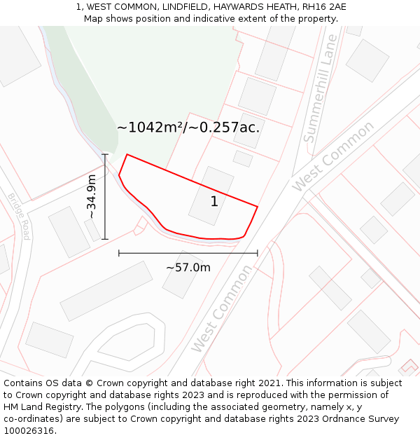 1, WEST COMMON, LINDFIELD, HAYWARDS HEATH, RH16 2AE: Plot and title map