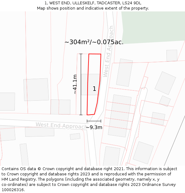 1, WEST END, ULLESKELF, TADCASTER, LS24 9DL: Plot and title map