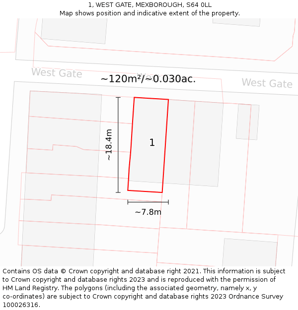 1, WEST GATE, MEXBOROUGH, S64 0LL: Plot and title map