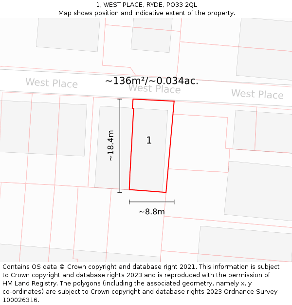 1, WEST PLACE, RYDE, PO33 2QL: Plot and title map