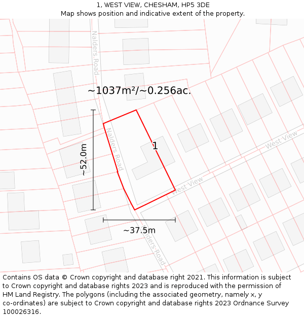 1, WEST VIEW, CHESHAM, HP5 3DE: Plot and title map