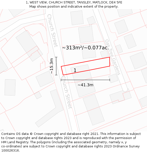 1, WEST VIEW, CHURCH STREET, TANSLEY, MATLOCK, DE4 5FE: Plot and title map