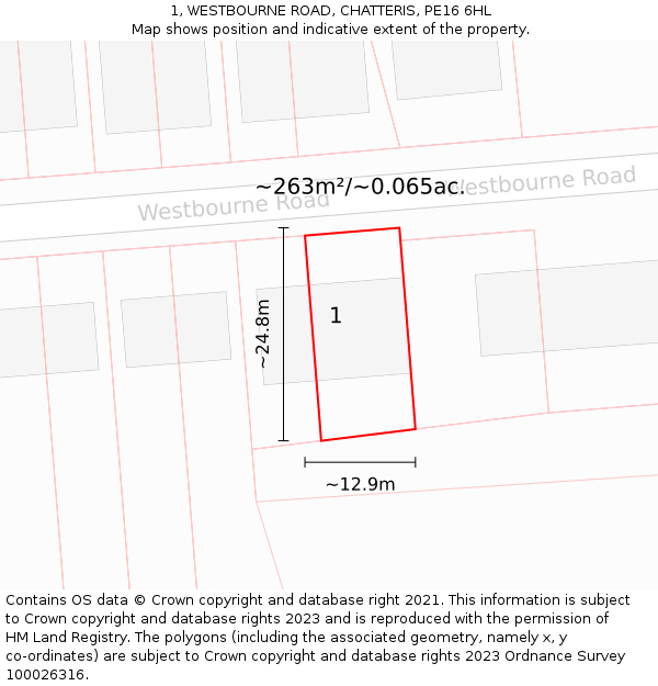 1, WESTBOURNE ROAD, CHATTERIS, PE16 6HL: Plot and title map
