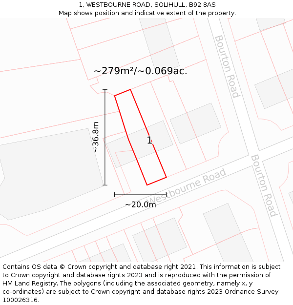 1, WESTBOURNE ROAD, SOLIHULL, B92 8AS: Plot and title map
