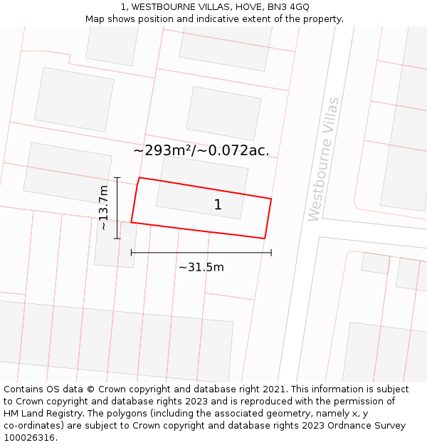 1, WESTBOURNE VILLAS, HOVE, BN3 4GQ: Plot and title map