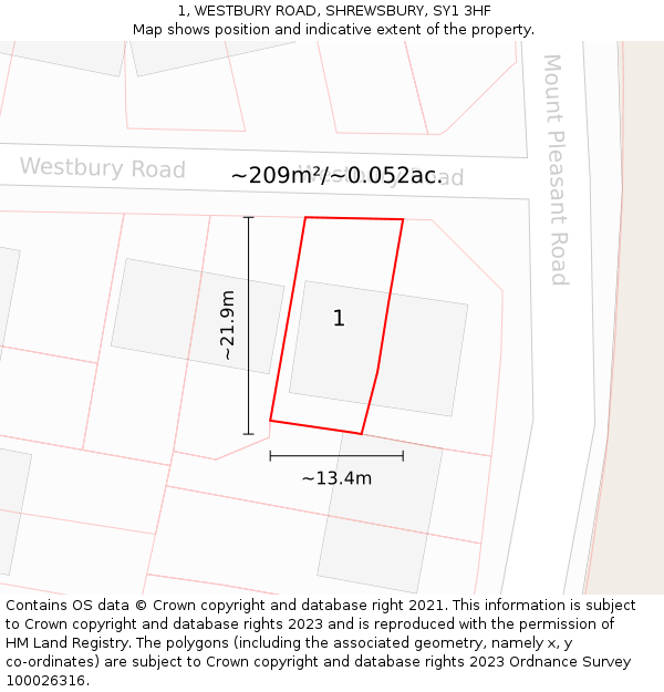 1, WESTBURY ROAD, SHREWSBURY, SY1 3HF: Plot and title map