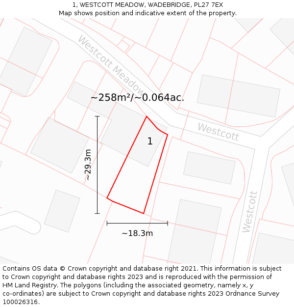 1, WESTCOTT MEADOW, WADEBRIDGE, PL27 7EX: Plot and title map
