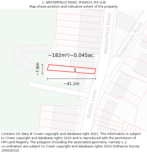 1, WESTERFIELD ROAD, IPSWICH, IP4 2UE: Plot and title map