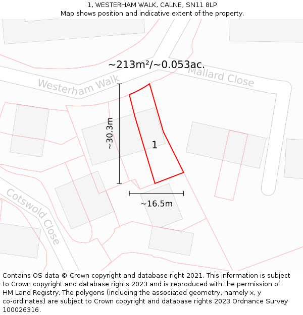 1, WESTERHAM WALK, CALNE, SN11 8LP: Plot and title map