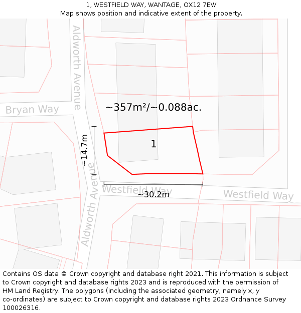 1, WESTFIELD WAY, WANTAGE, OX12 7EW: Plot and title map