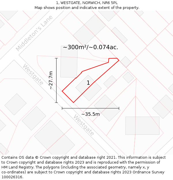 1, WESTGATE, NORWICH, NR6 5PL: Plot and title map
