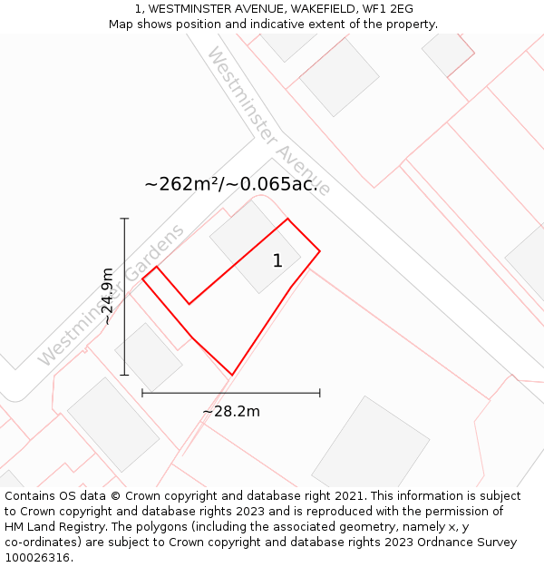 1, WESTMINSTER AVENUE, WAKEFIELD, WF1 2EG: Plot and title map