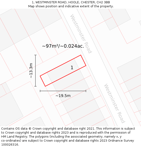 1, WESTMINSTER ROAD, HOOLE, CHESTER, CH2 3BB: Plot and title map
