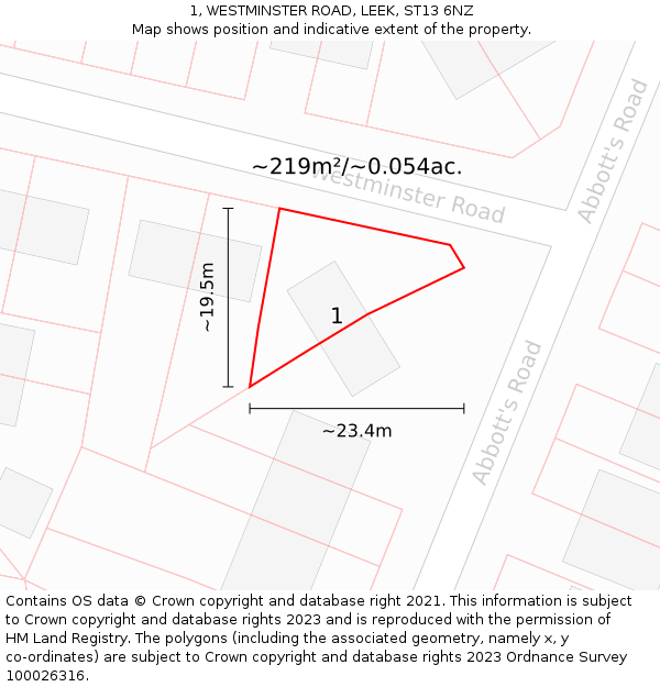 1, WESTMINSTER ROAD, LEEK, ST13 6NZ: Plot and title map