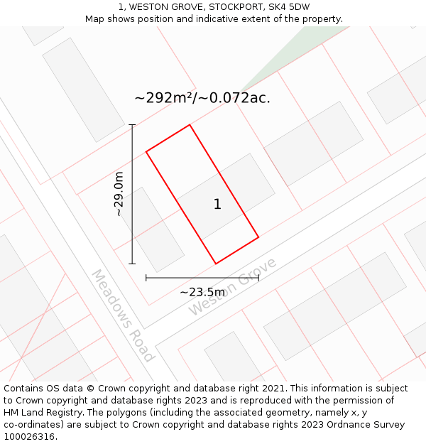 1, WESTON GROVE, STOCKPORT, SK4 5DW: Plot and title map