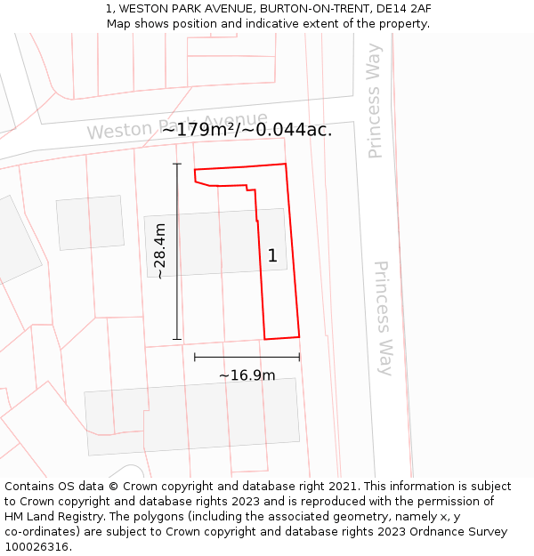 1, WESTON PARK AVENUE, BURTON-ON-TRENT, DE14 2AF: Plot and title map