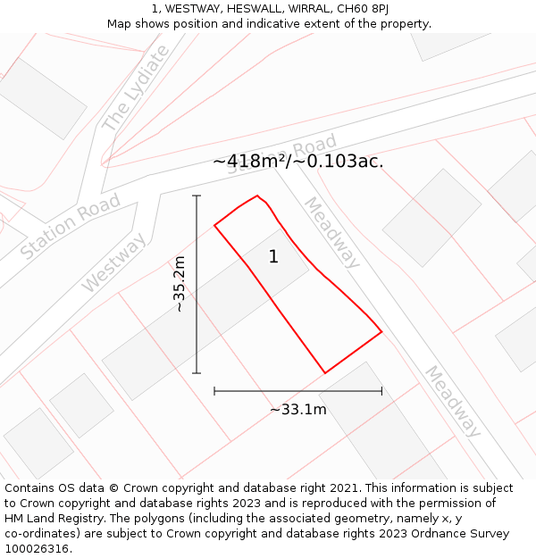1, WESTWAY, HESWALL, WIRRAL, CH60 8PJ: Plot and title map