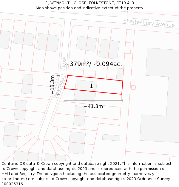 1, WEYMOUTH CLOSE, FOLKESTONE, CT19 4LR: Plot and title map