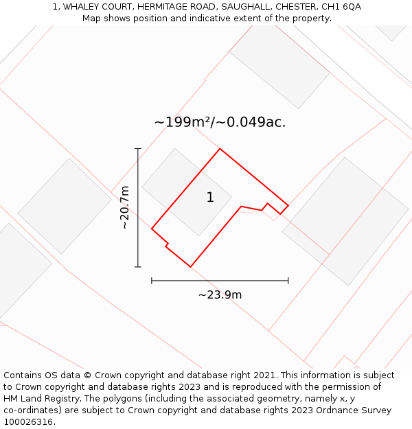 1, WHALEY COURT, HERMITAGE ROAD, SAUGHALL, CHESTER, CH1 6QA: Plot and title map