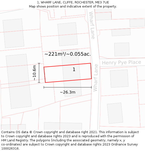 1, WHARF LANE, CLIFFE, ROCHESTER, ME3 7UE: Plot and title map