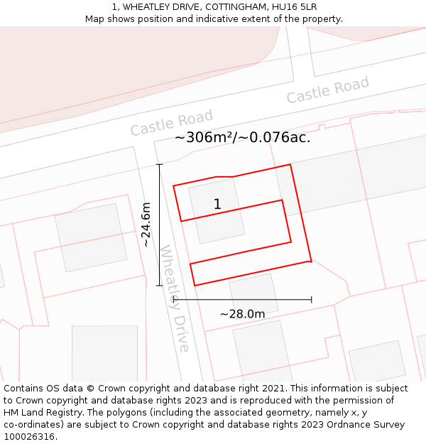 1, WHEATLEY DRIVE, COTTINGHAM, HU16 5LR: Plot and title map
