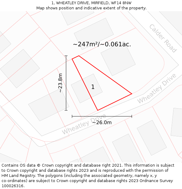 1, WHEATLEY DRIVE, MIRFIELD, WF14 8NW: Plot and title map